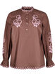 Bluse med broderi og volangdetaljer, Brun, Packshot image number 0