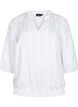 Viskosebluse med 3/4 ermer og smock, Bright White, Packshot image number 0