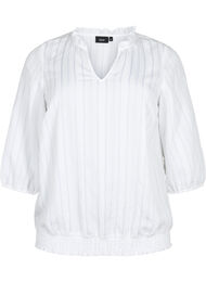 Viskosebluse med 3/4 ermer og smock, Bright White