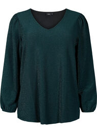 Glitterbluse med puffermer, Black Scarab