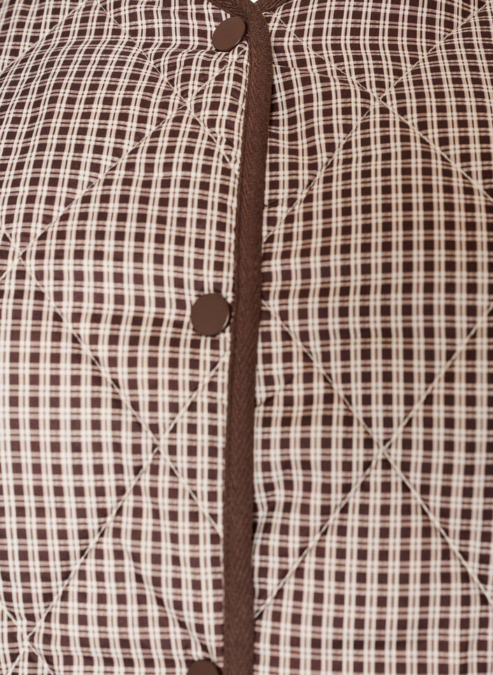 Quiltet jakke med sm&aring; ruter og kontrastkant, Brun, Packshot image number 2