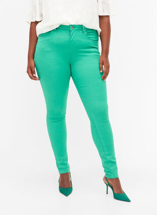 Amy jeans med høyt liv og super slim fit, Holly Green, Model image number 2