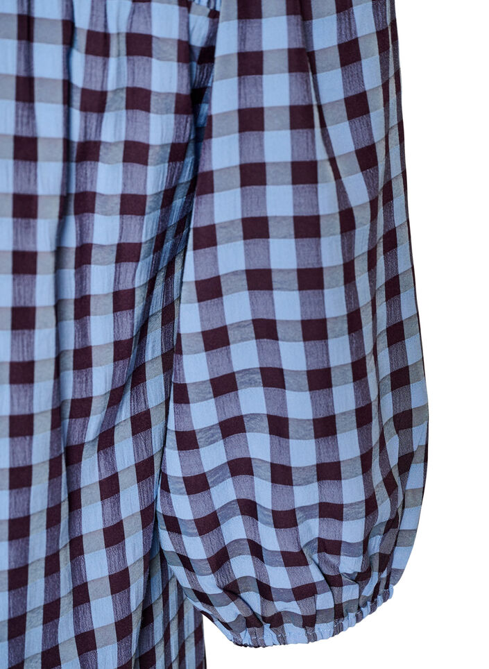 Tunika med gingham-sjekk og volangkrage, Bl&aring;, Packshot image number 3