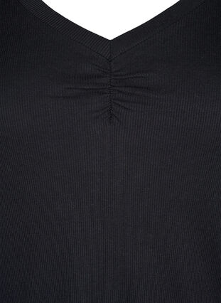 Zizzi Ribbestrikket bluse med lange ermer og V-hals, Black, Packshot image number 2