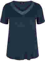 T-skjorte med V-hals og mesh, Navy Blazer