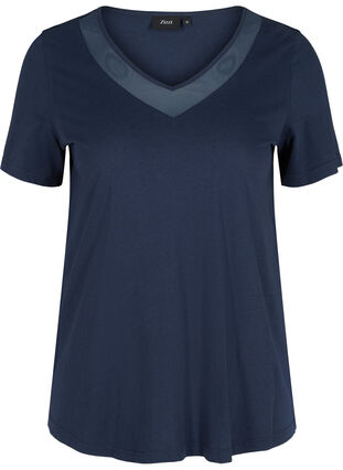 T-skjorte med V-hals og mesh, Navy Blazer, Packshot image number 0