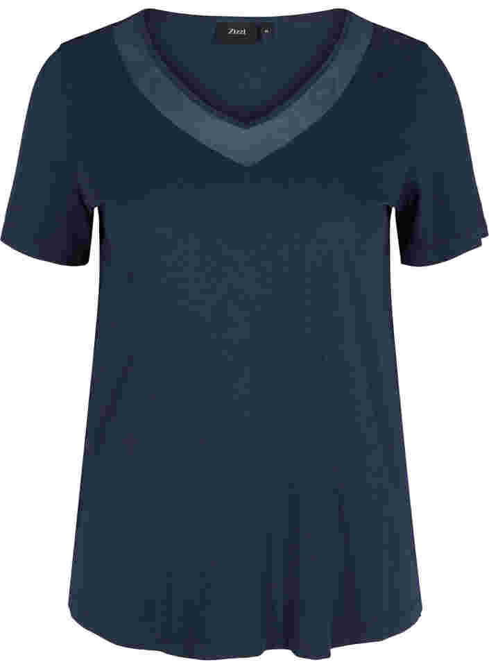 T-skjorte med V-hals og mesh, Navy Blazer, Packshot image number 0