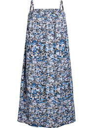 Midi slip-kjole i viskose, Black Blue Flower