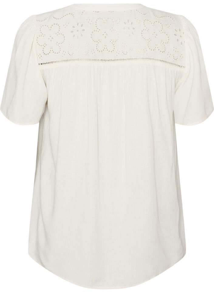 Bluse i viskose med broderie anglaise, Beige, Packshot image number 1