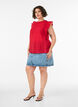 Ermel&oslash;s bluse med tekstur og volanger, R&oslash;d, Model image number 1