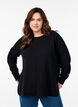 Strikket bluse med rund hals og strikket m&oslash;nster, Svart, Model image number 0