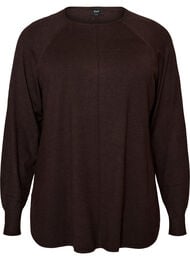 Strikket bluse med rund hals og strikket m&oslash;nster, Brun