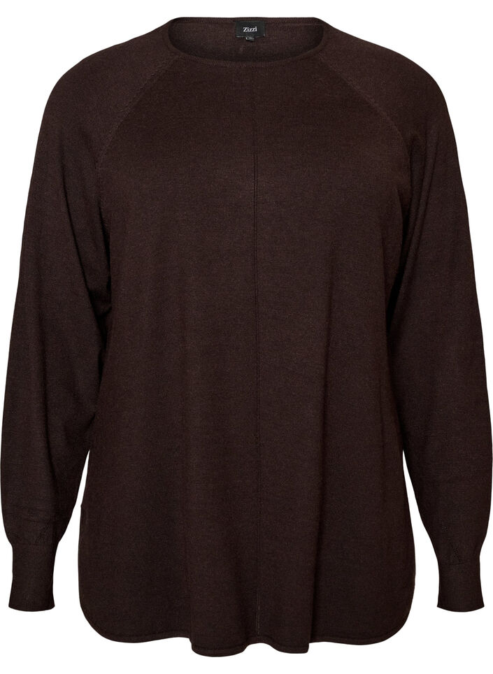 Strikket bluse med rund hals og strikket m&oslash;nster, Brun, Packshot image number 0