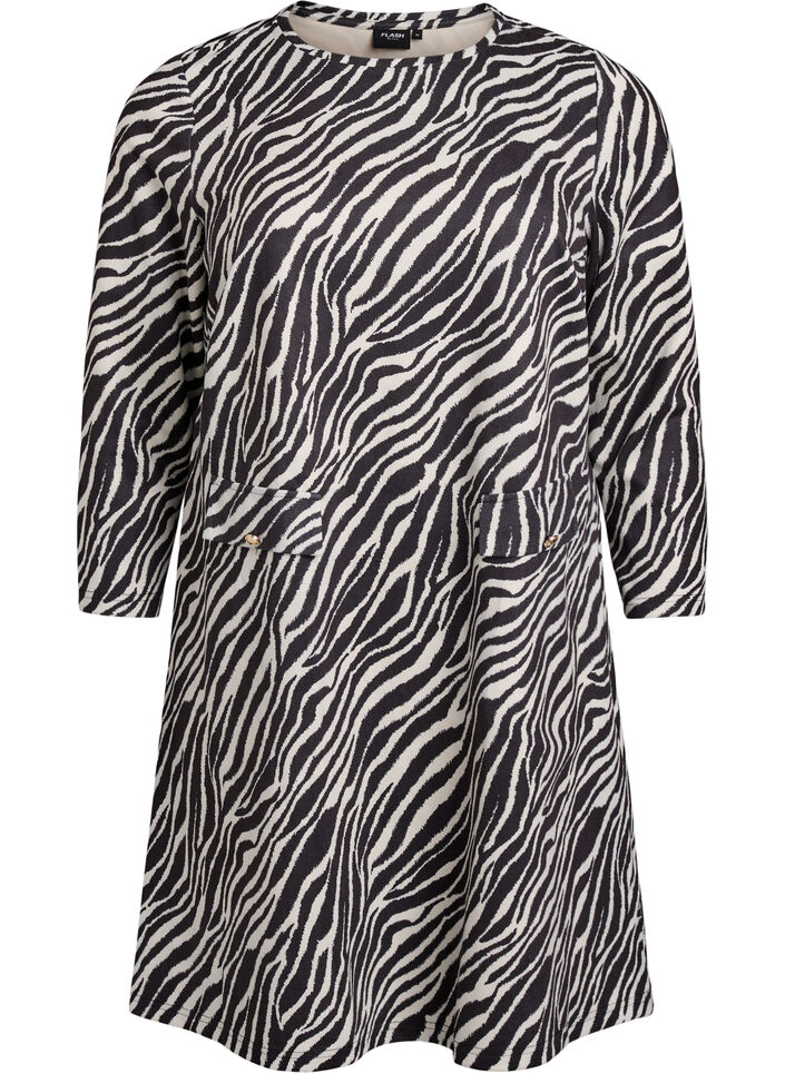 Kort A-linjekjole med 7/8 ermer, Svart, Packshot image number 0