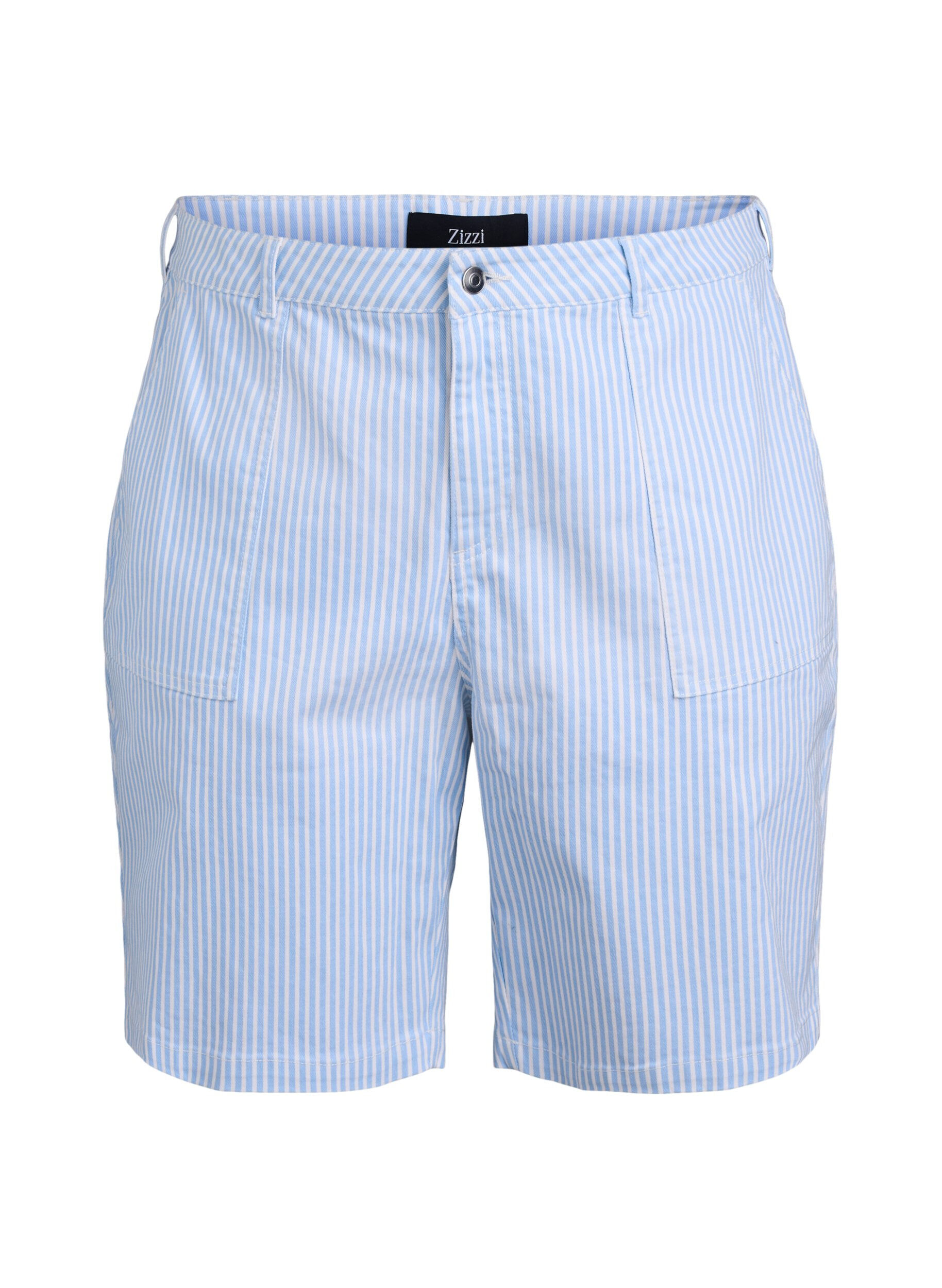 Zizzi Stripete Bermudashorts med h&oslash;y midje, Bl&aring;, Packshot image number 0