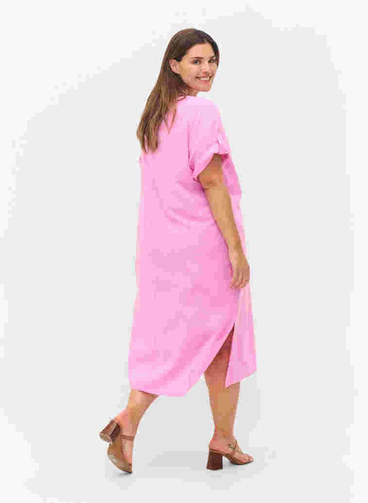 Lang skjortekjole med korte ermer, Begonia Pink, Model image number 1
