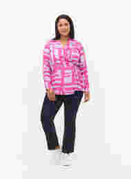 Mønstrete viskosebluse med omslagseffekt, Rose Violet AOP, Model