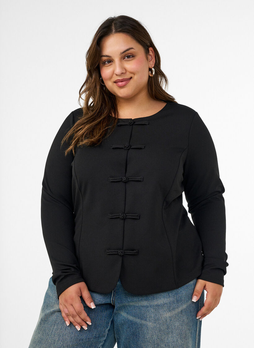 Figurn&aelig;r cardigan med knytelukkinger, Svart, Model image number 0