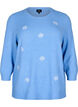 Strikket bluse med blomster og 3/4 ermer, Della R. Blue Mel., Packshot image number 0
