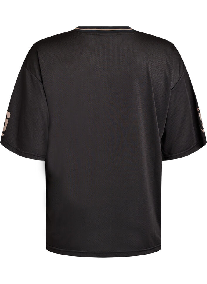 Sporty T-skjorte med V-hals og racermotiv, Svart, Packshot image number 1
