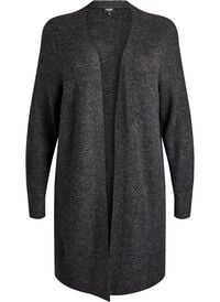 FLASH - Lang ribbestrikket cardigan med åpen front, Grå FLASH - Lang ribbestrikket cardigan med åpen front