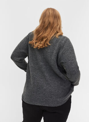 Melert strikkegenser med krave, Dark Grey Melange, Model image number 1
