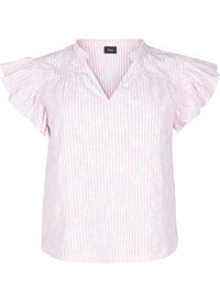Ermeløs bluse med striper og blomstertrykk, Rosa Ermeløs bluse med striper og blomstertrykk
