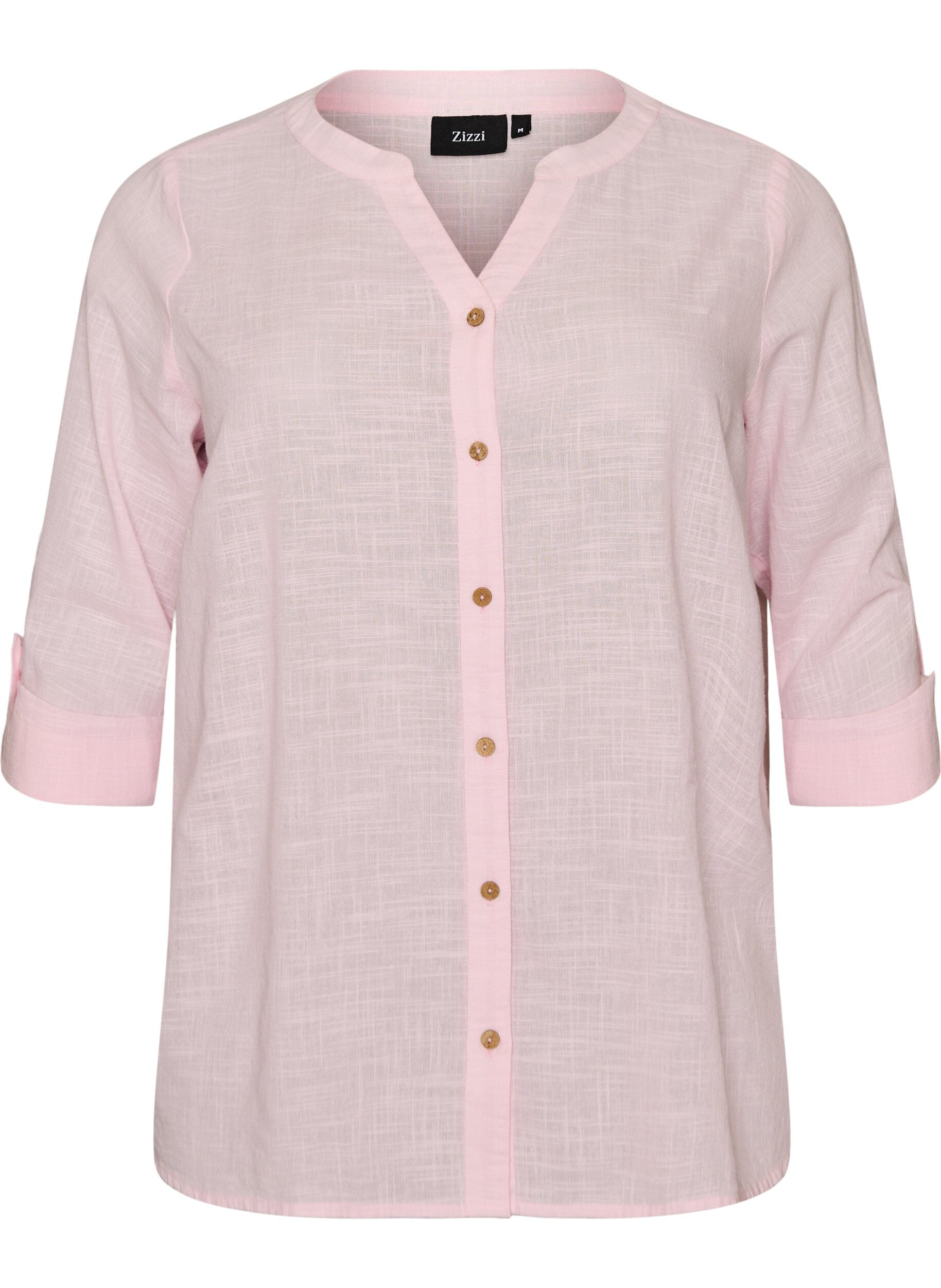 ZizziBomullsbluse med V-hals, Rosa, Packshot image number 0