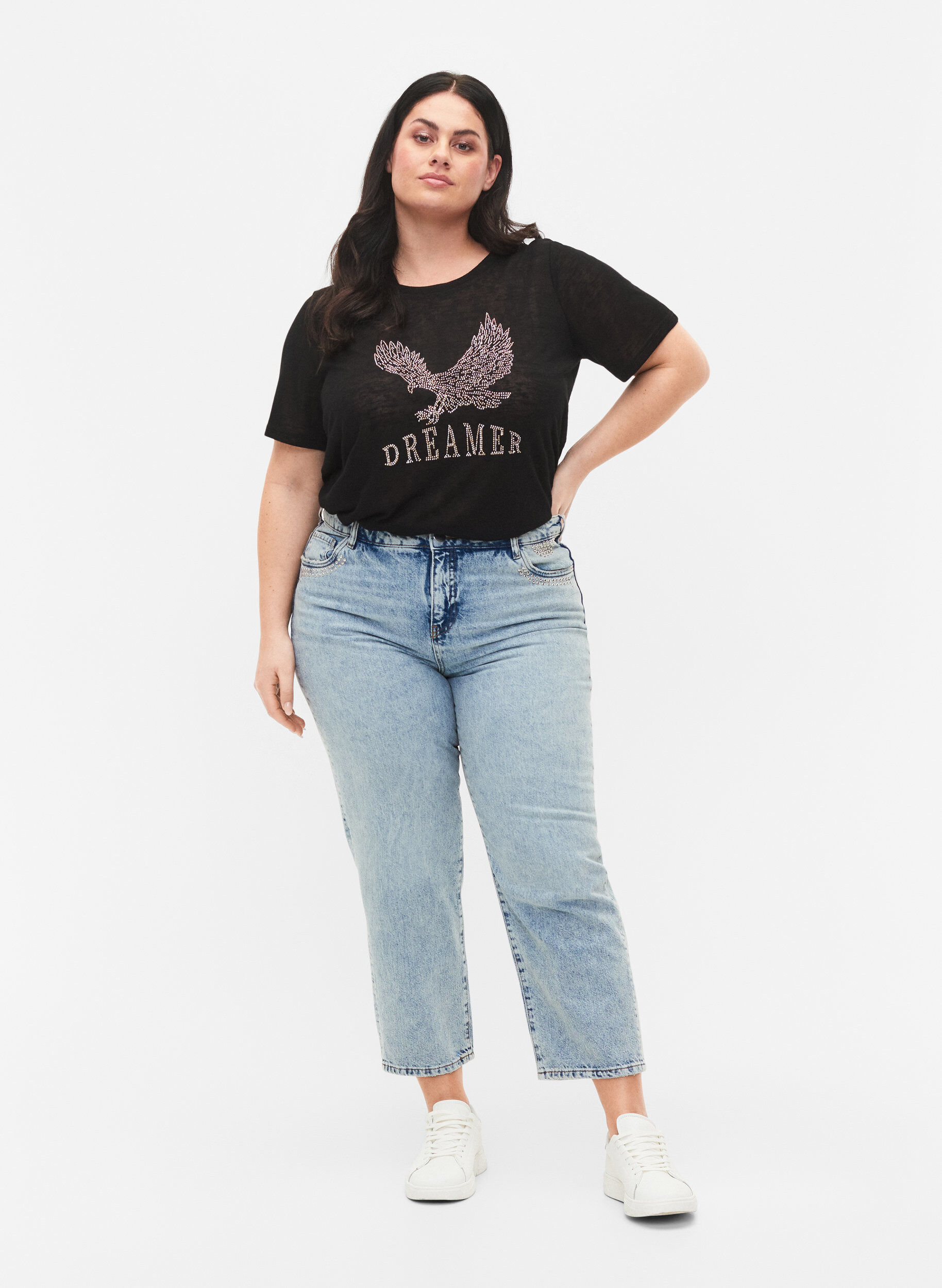 Zizzi Cropped Vera jenas med nagler, Light blue denim, Model image number 0