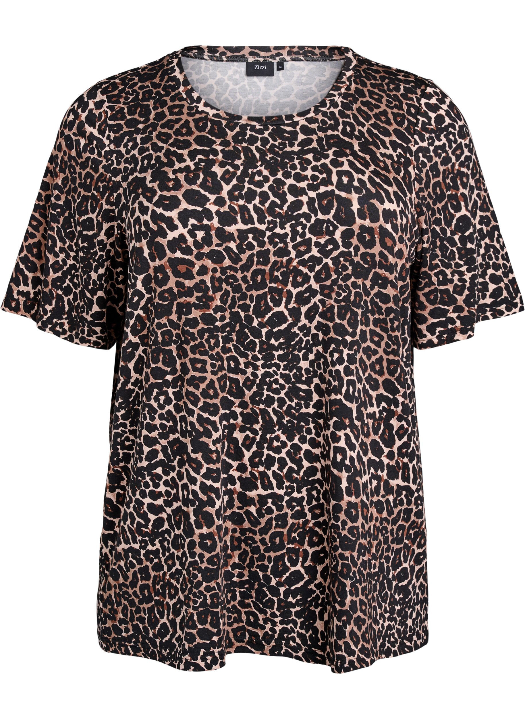 Zizzi T-skjorte med TENCEL&trade; Lyocell og leopardm&oslash;nster, Brun, Packshot image number 0