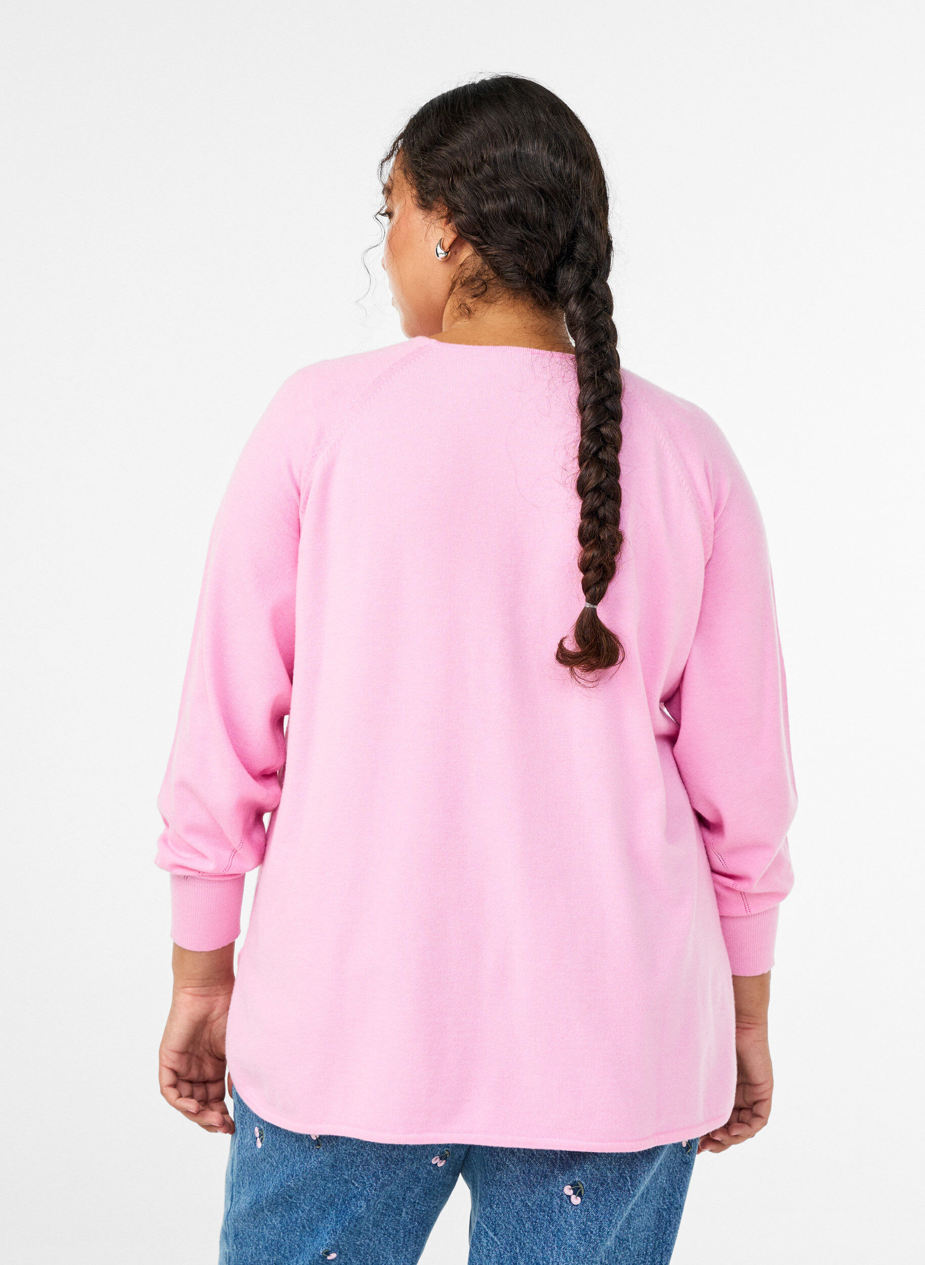 Zizzi Strikkebluse med rund hals og strikket m&oslash;nster, Rosa, Model image number 2