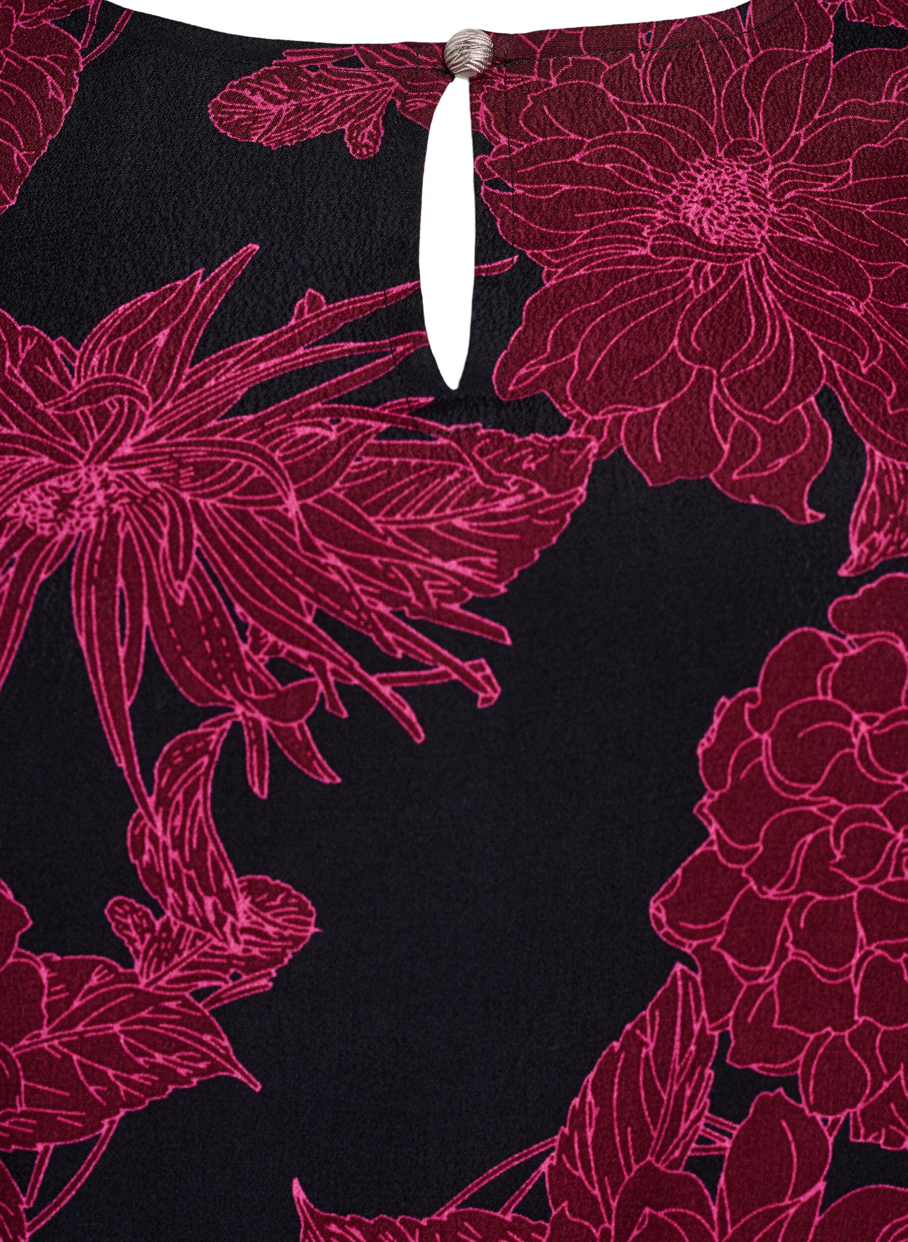 Zizzi Viskose bluse med blomstertrykk og smocking, M&oslash;rk Bordeaux, Packshot image number 2