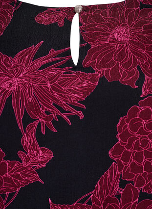 Zizzi Viskose bluse med blomstertrykk og smocking, Mørk Bordeaux, Packshot image number 2