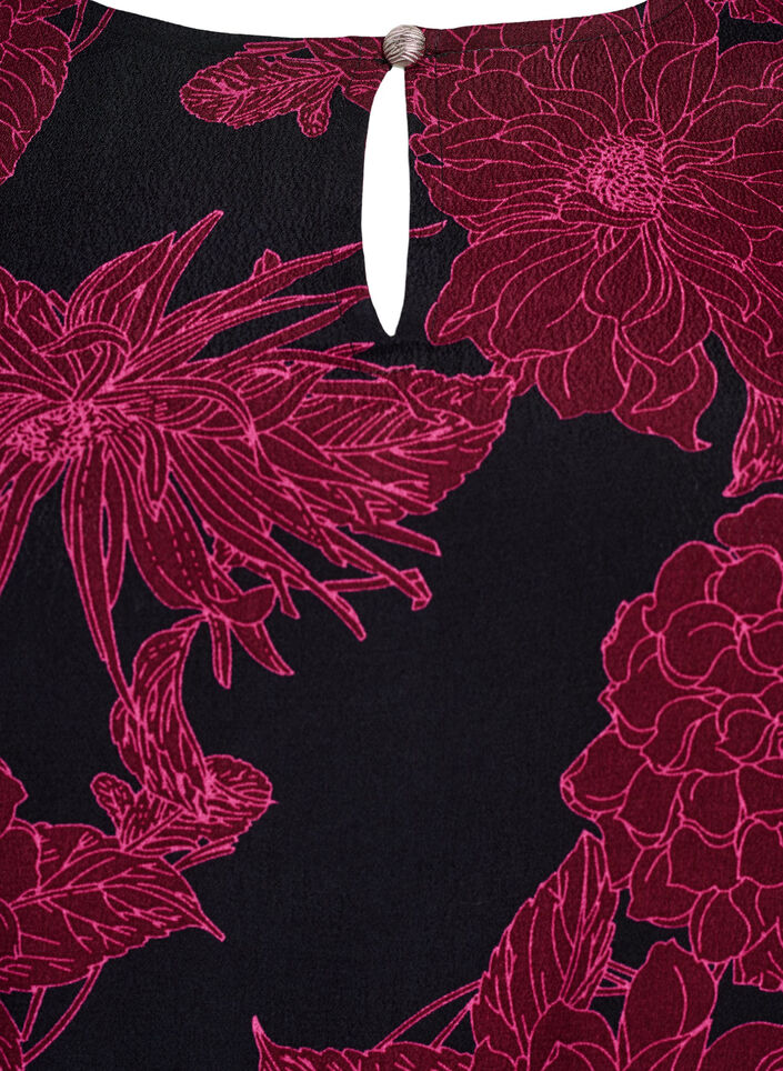 Viskose bluse med blomstertrykk og smocking, Mørk Bordeaux, Packshot image number 2