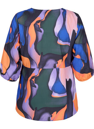 Mønstrete bluse med omslagseffekt og 3/4 ermer, Big Scale Print, Packshot image number 1
