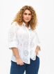 Skjortebluse med engelsk broderi og 3/4-ermer, Bright White, Model image number 0