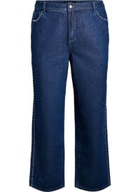 Jeans med vide ben og nagler med høy midje, Blå Jeans med vide ben og nagler med høy midje