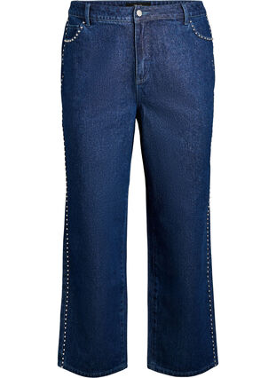 Zizzi Jeans med vide ben og nagler med høy midje, Dark Blue Denim, Packshot image number 0