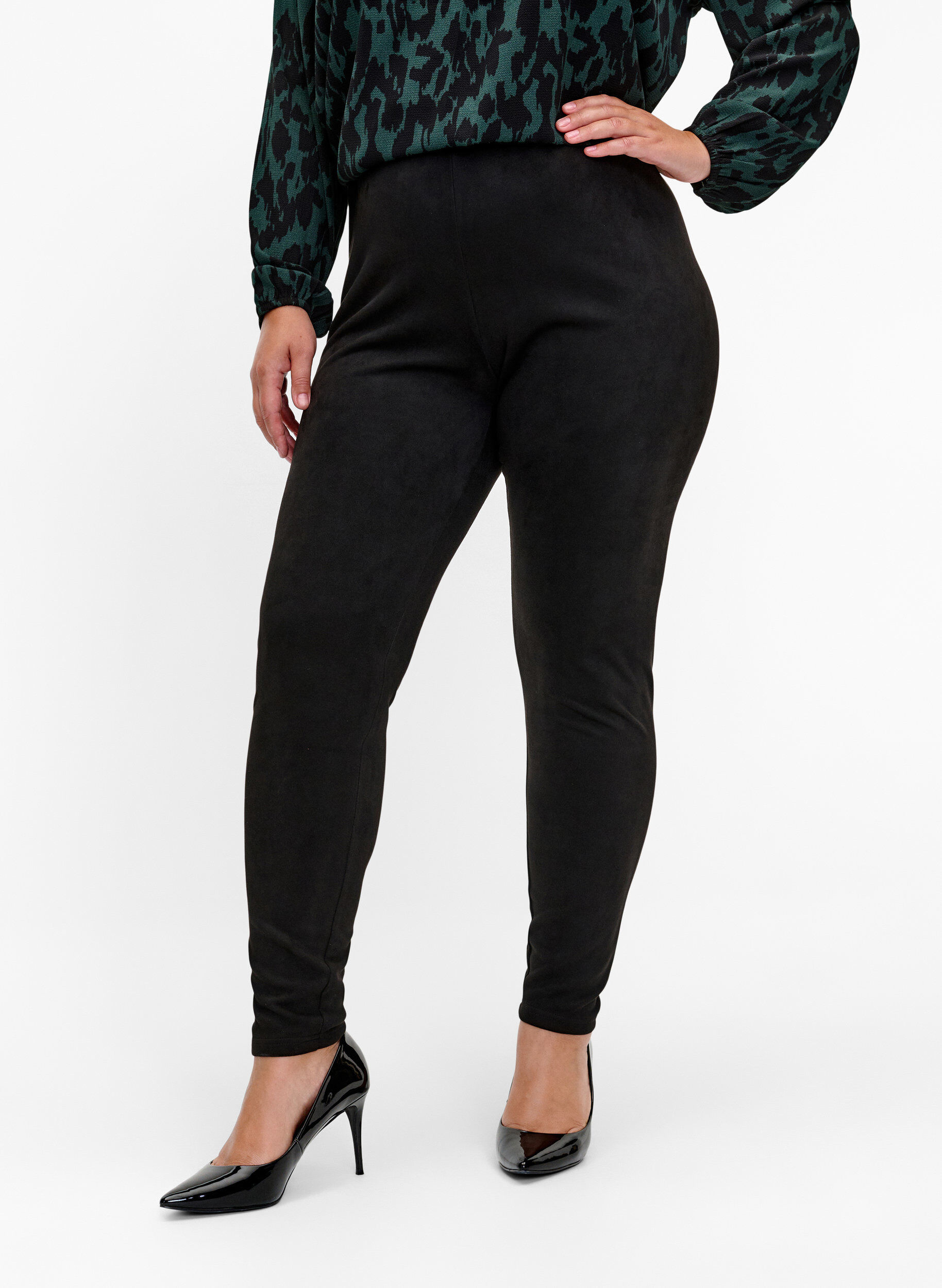 ZizziTights i imitert semsket skinn, Black, Model image number 2