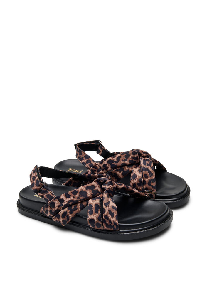 Wide fit - Sandal med knutedetaljer, Leopard AOP, Packshot