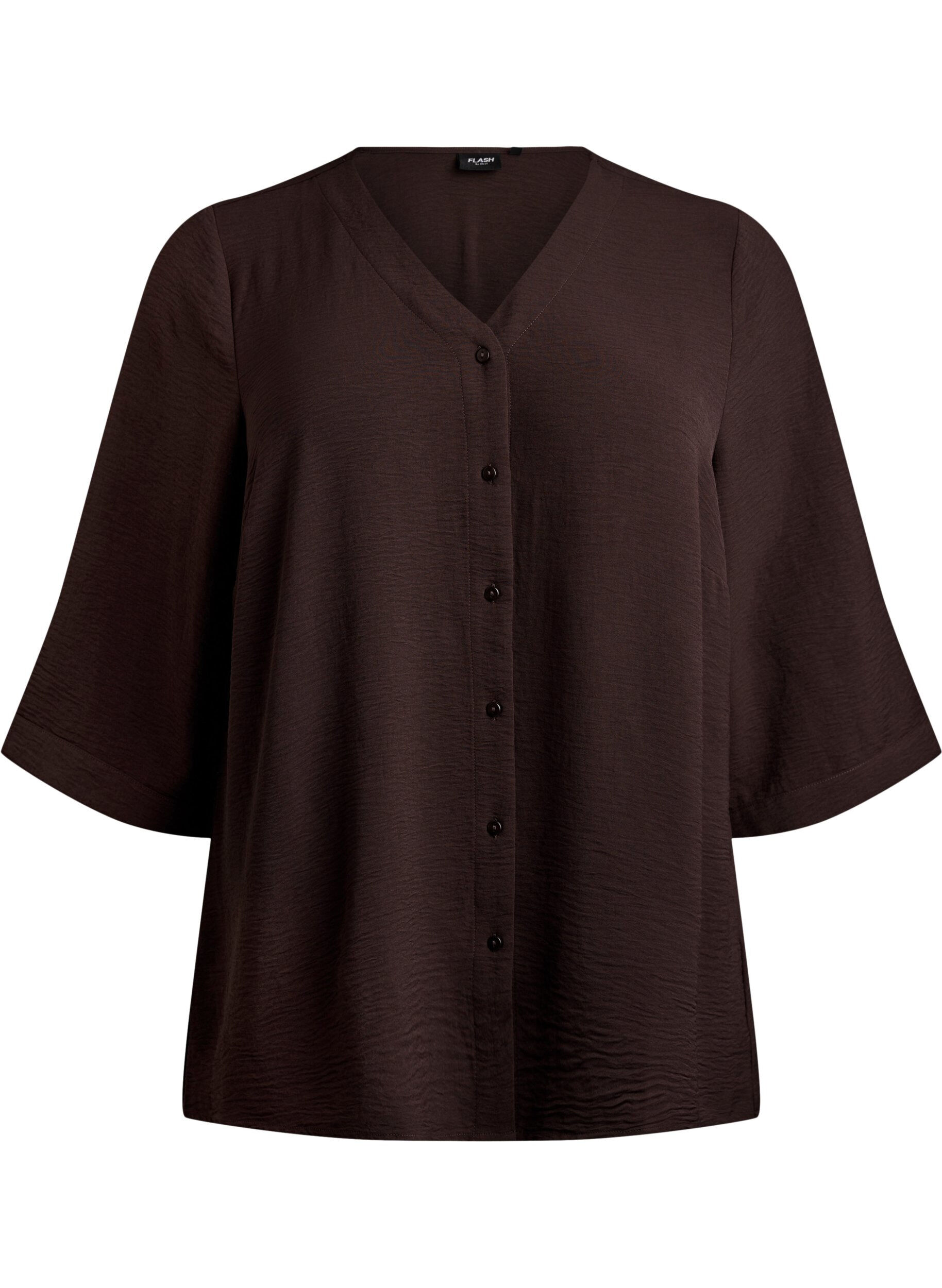 Shirt blouse with V-neck and 3/4 sleeves