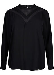 Bluse med blondedetaljer, Black