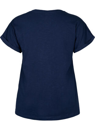 T-skjorte med trykk i økologisk bomull, Navy Blazer, Packshot image number 1
