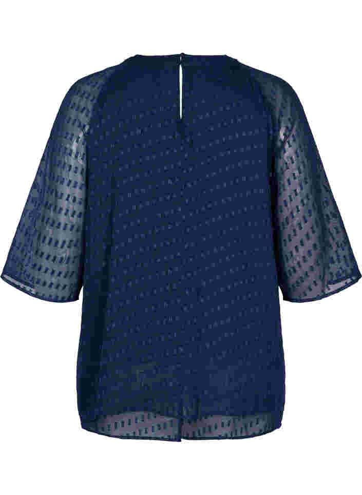 Bluse med 2/4 ermer i mønstret chiffon, Evening Blue, Packshot image number 1