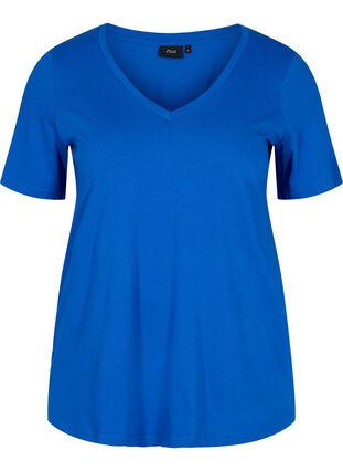 T-skjorte i organisk bomull med V-hals, Princess Blue, Packshot image number 0