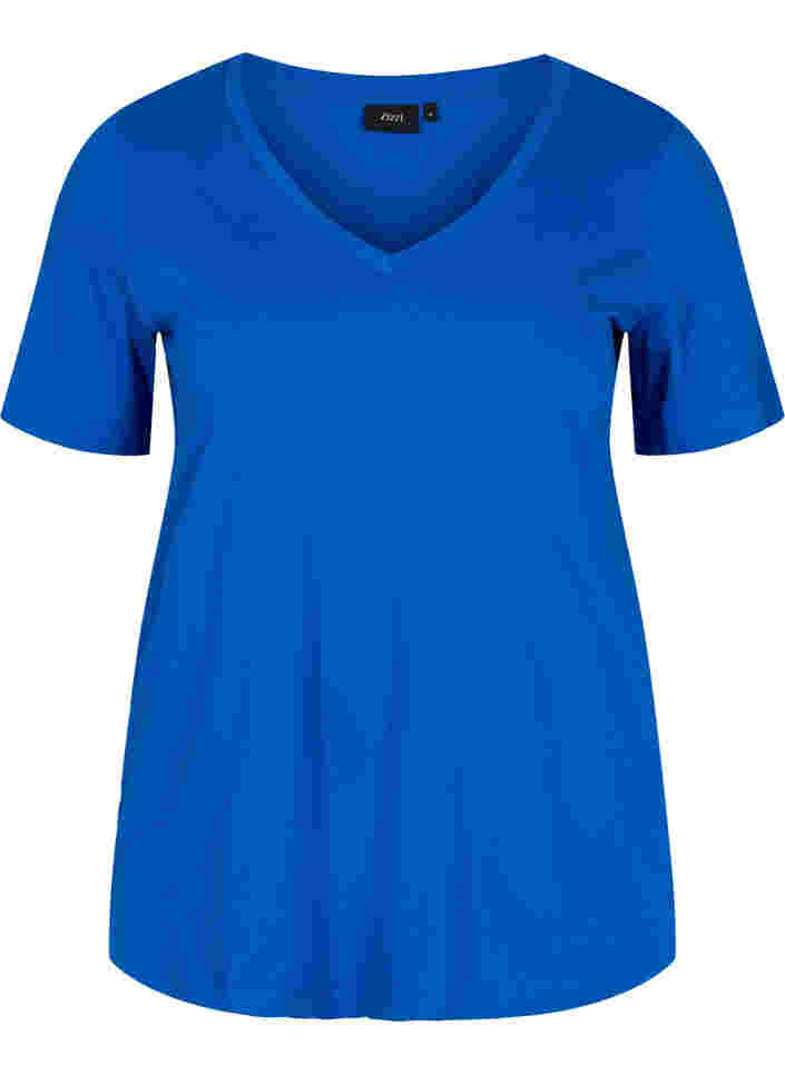T-skjorte i organisk bomull med V-hals, Princess Blue, Packshot image number 0
