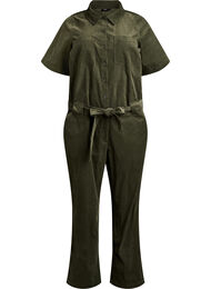 Cordfl&oslash;yels jumpsuit med straight fit ben, Gr&oslash;nn