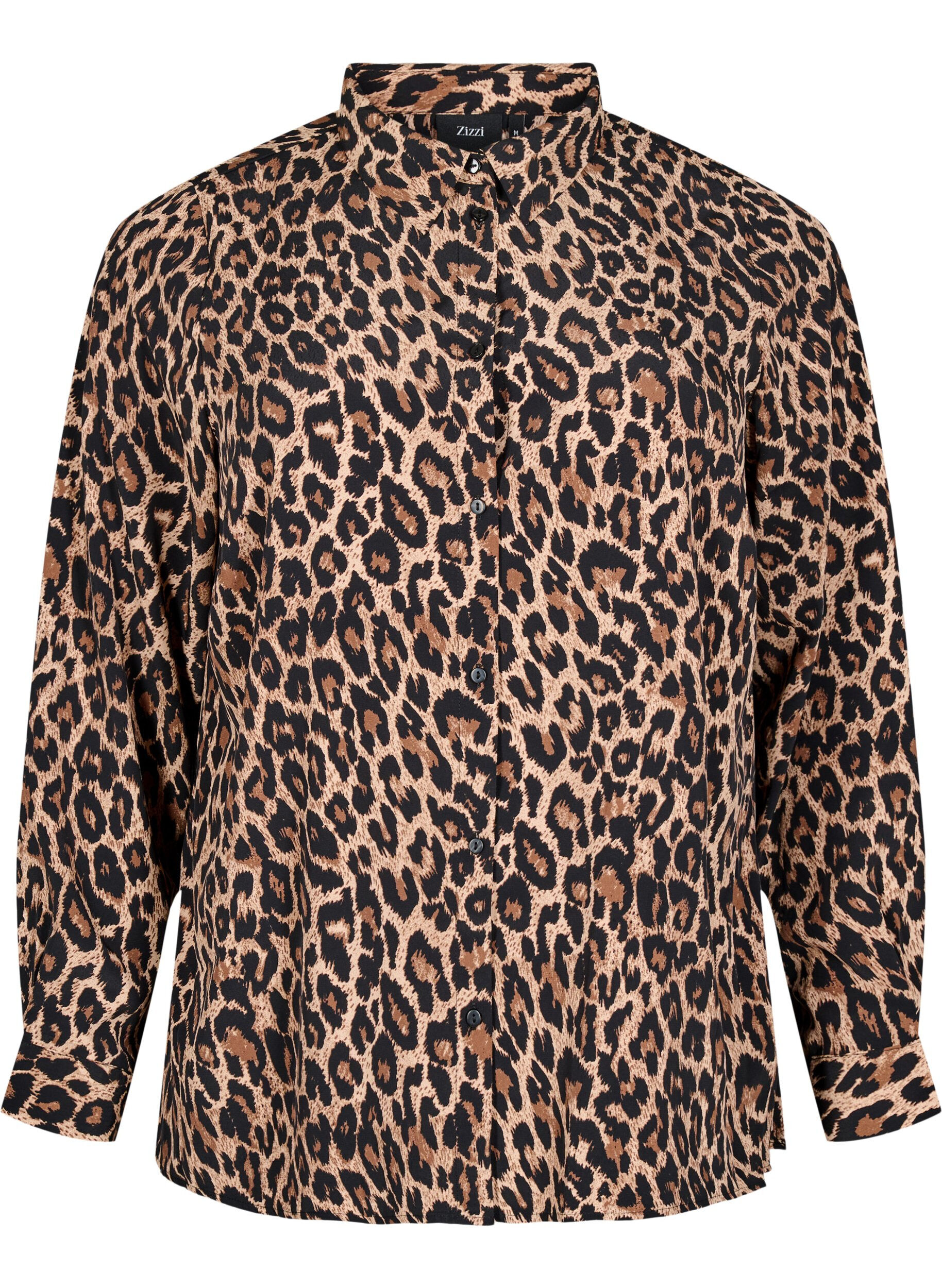 Zizzi Leopardm&oslash;nstret skjorte, Brun, Packshot image number 0