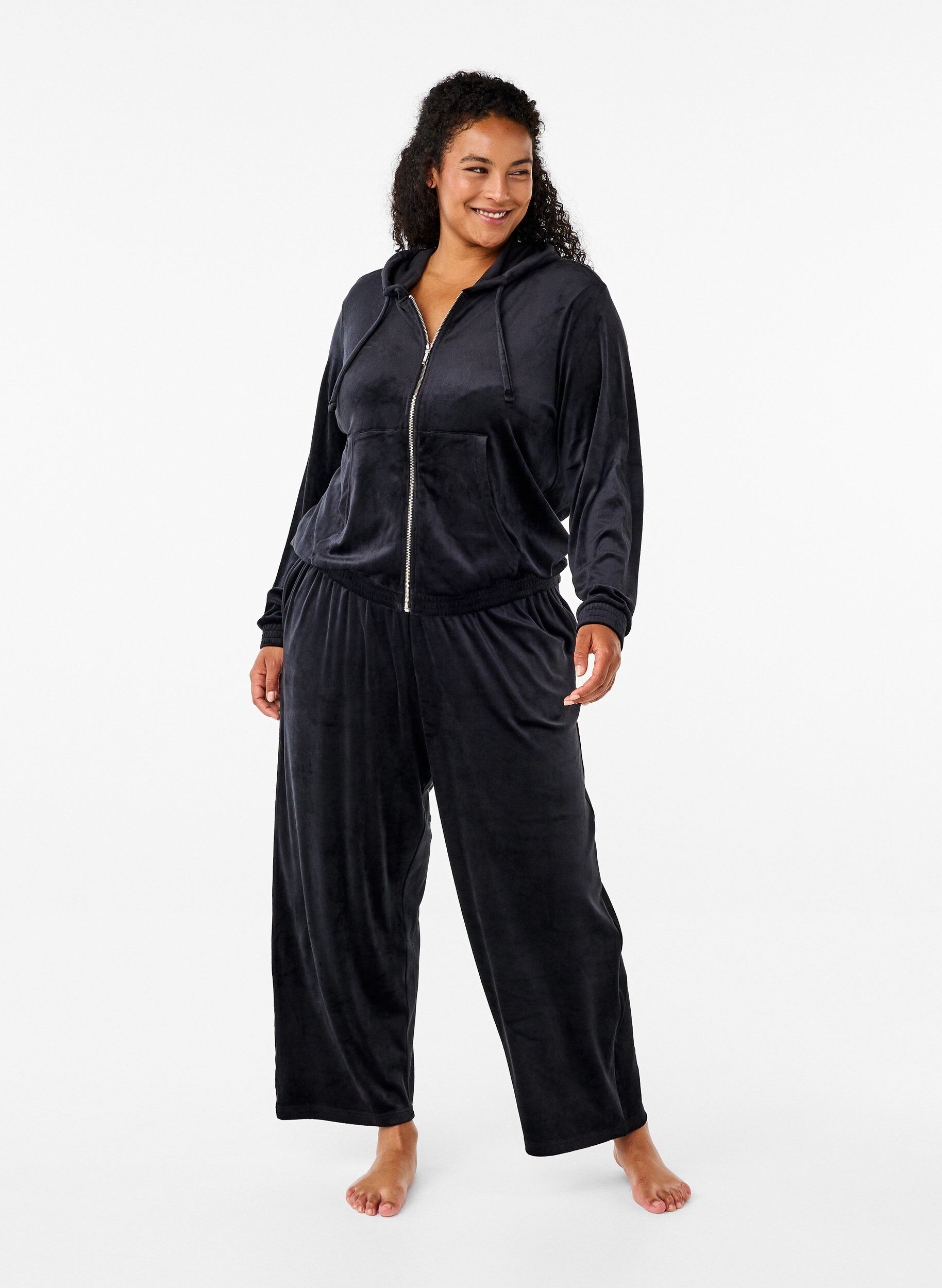 Zizzi L&oslash;se velour bukser, Black, Model image number 0