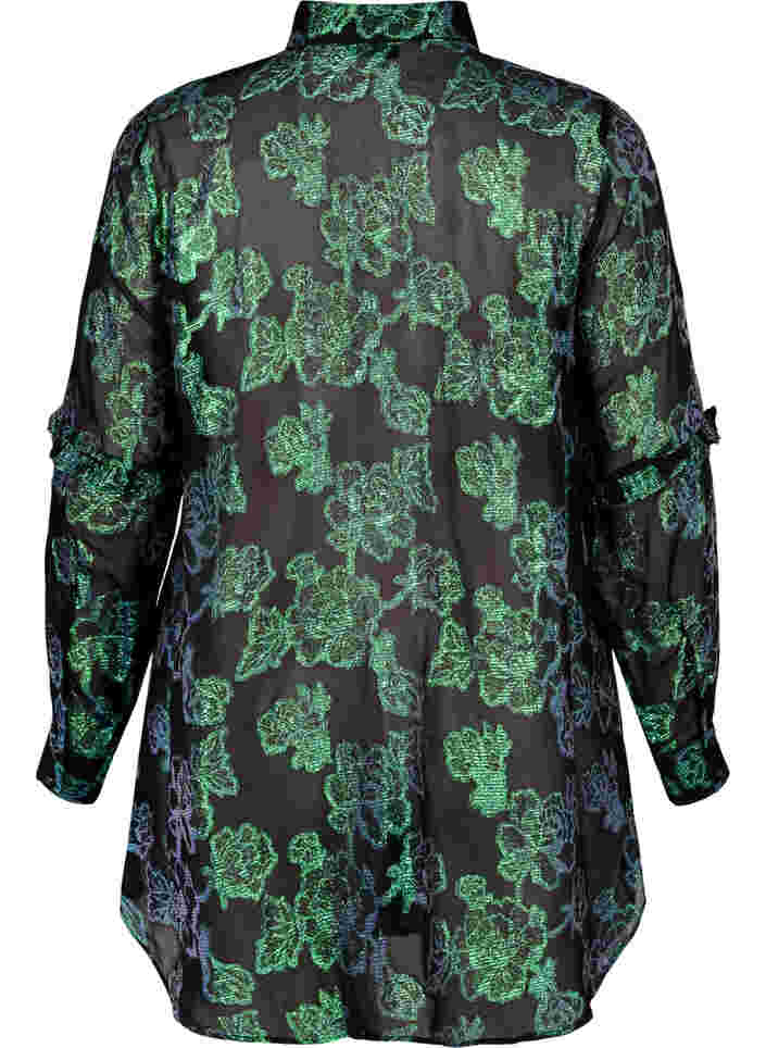 Lang skjorte i viskose med lurex struktur, Black W. Green Lurex, Packshot image number 1